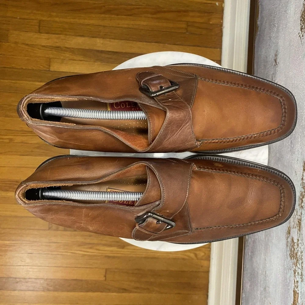 Cole Haan City Shoes Mens Size 12 D Brown Leather Monk Strap Loafers Dress